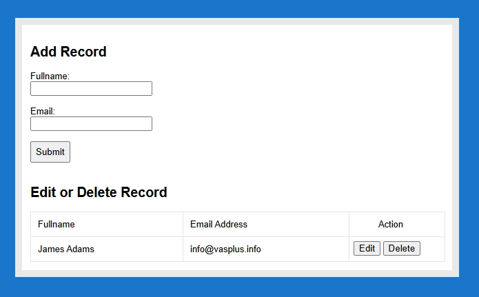 Add, Edit and Delete Record from Database using jQuery and PHP