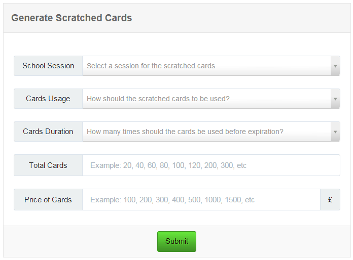 Scratched Cards Generator System